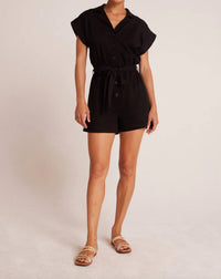 Bella Dahl Brooke Notched Collar Romper in black - women's pants