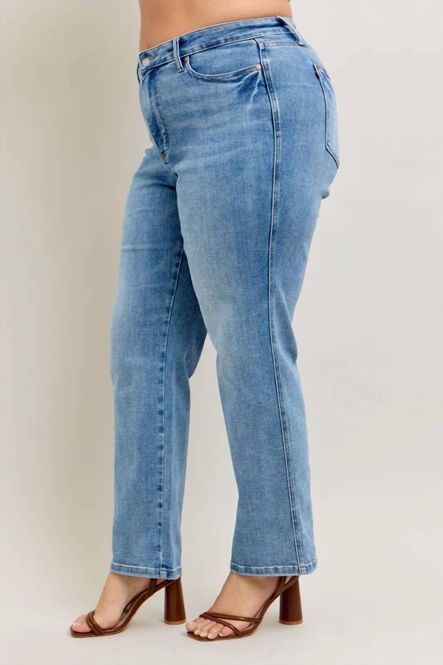 Judy Blue - Women's Mid Rise Tummy Control Vintage Wash Straight Leg Jeans