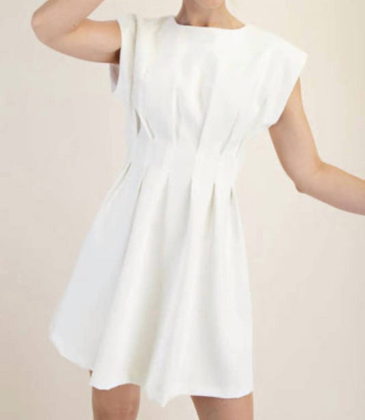 Glam - Round Neck Waist Pleated Mini Dress