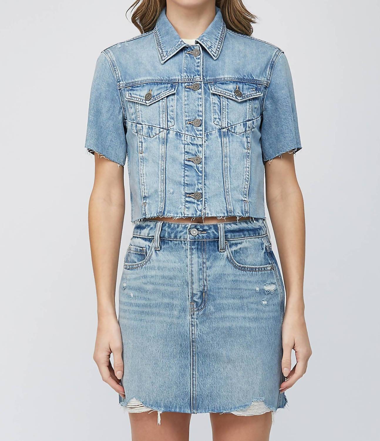 Hidden - Casi Short Sleeve Cropped Denim Jacket