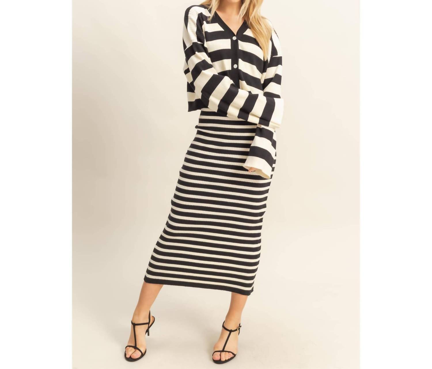 Hyfve - Striped Sweater Cardigan and Dress Set
