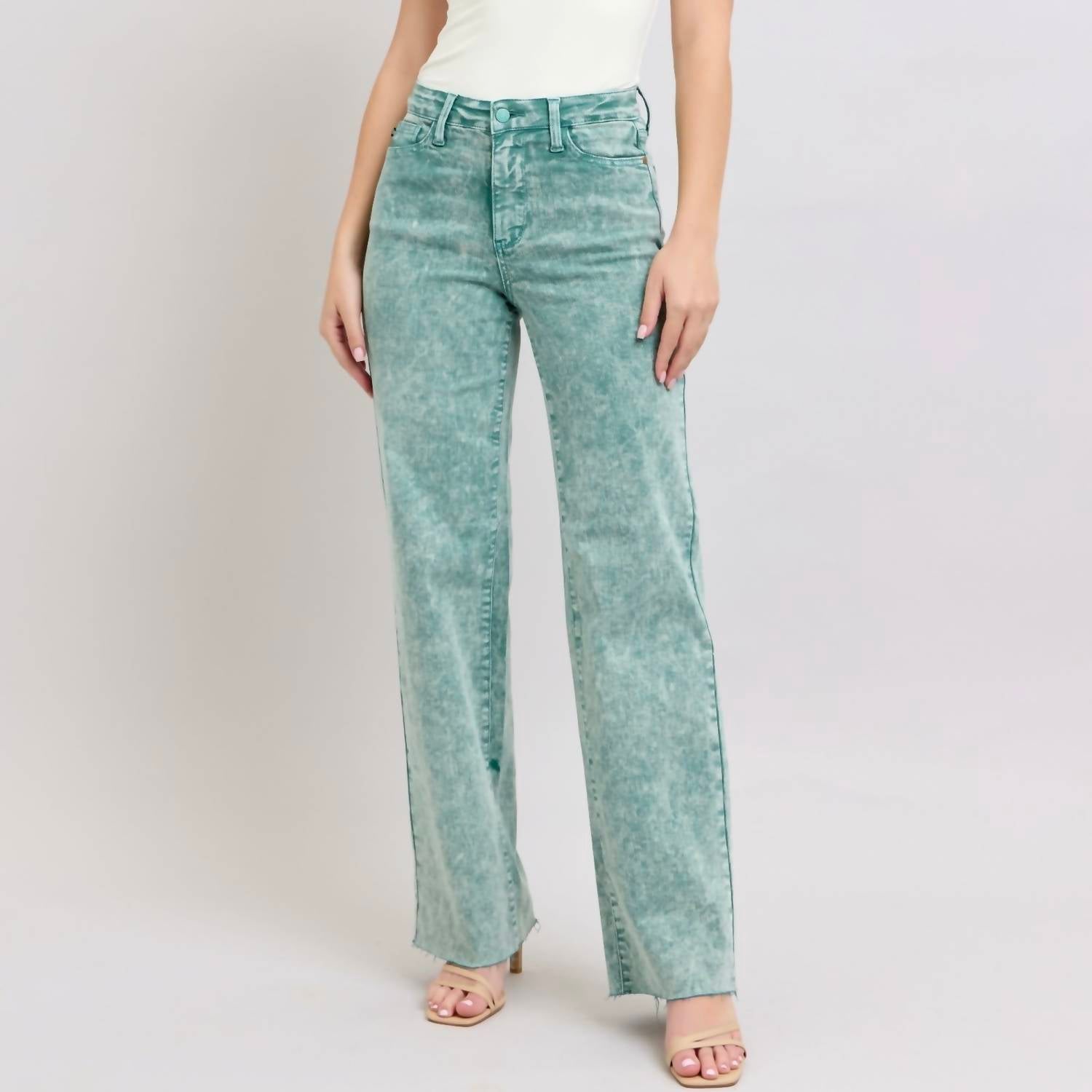Judy Blue - High-waisted Garment-dyed Raw Hem Dad Jeans