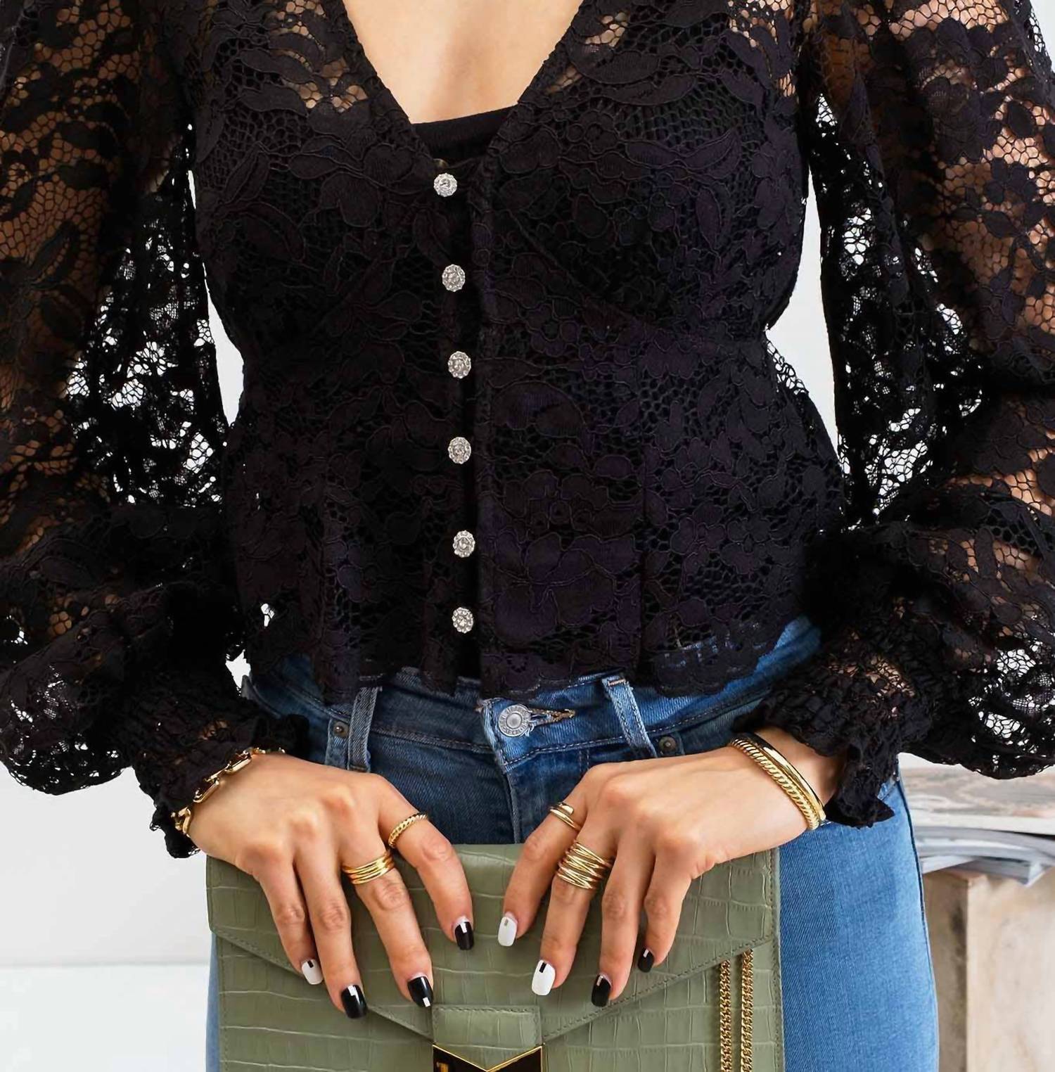 Blu Pepper Lace Cropped Top in black - women's shirt - view 4