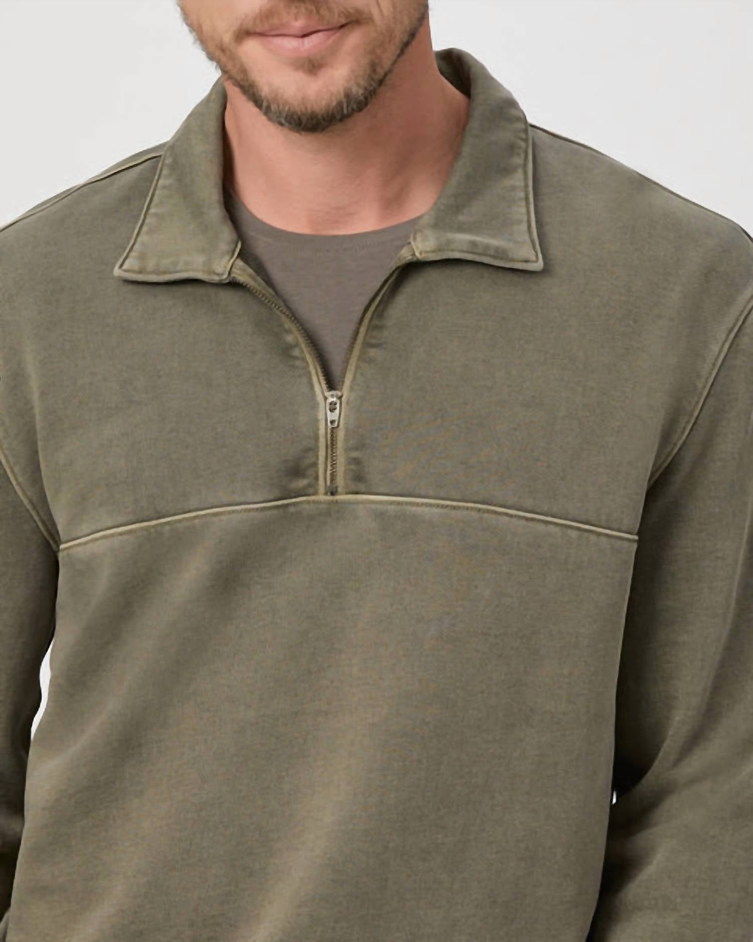 Paige Davion Quarter Zip Pullover in vintage white sage - men's sweater - view 4