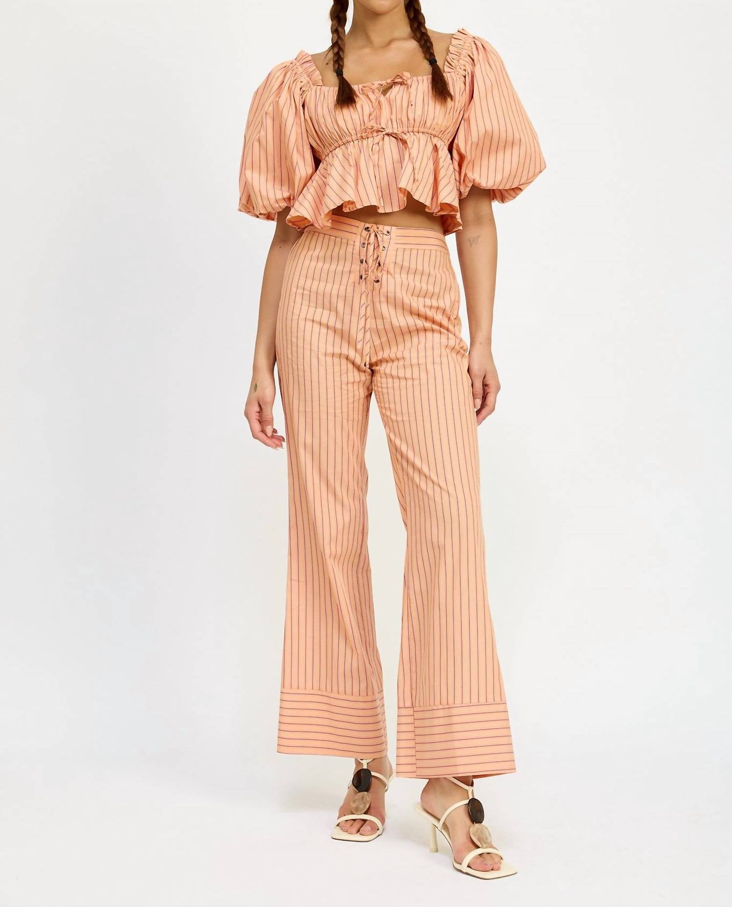 Jacquie The Label Kelsey Square Neckline Blouse in apricot stripe - women's blouse