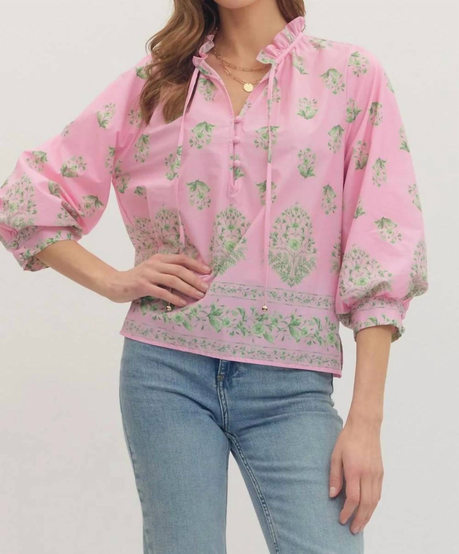 Entro - Botanical Print 3/4 Sleeve Top