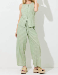 Baevely by Wellmade Leanna Pinstripe Button Vest in matcha ivory - women's tank top