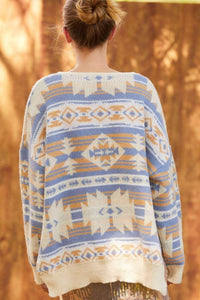 Main Strip - Southwestern V-neck Knit Sweater