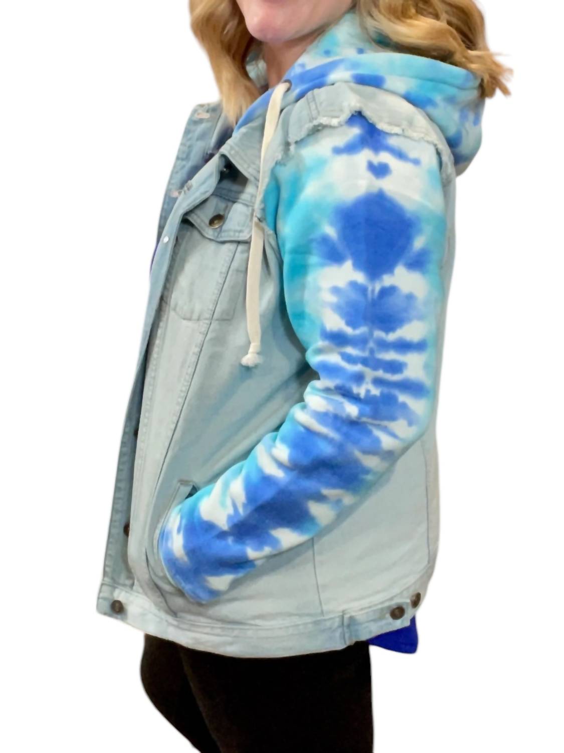 Sew In Love - Denim Jacket With Tie Dye Accents Hoodie