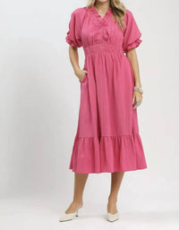 Umgee - Puffed Sleeve Midi Dress