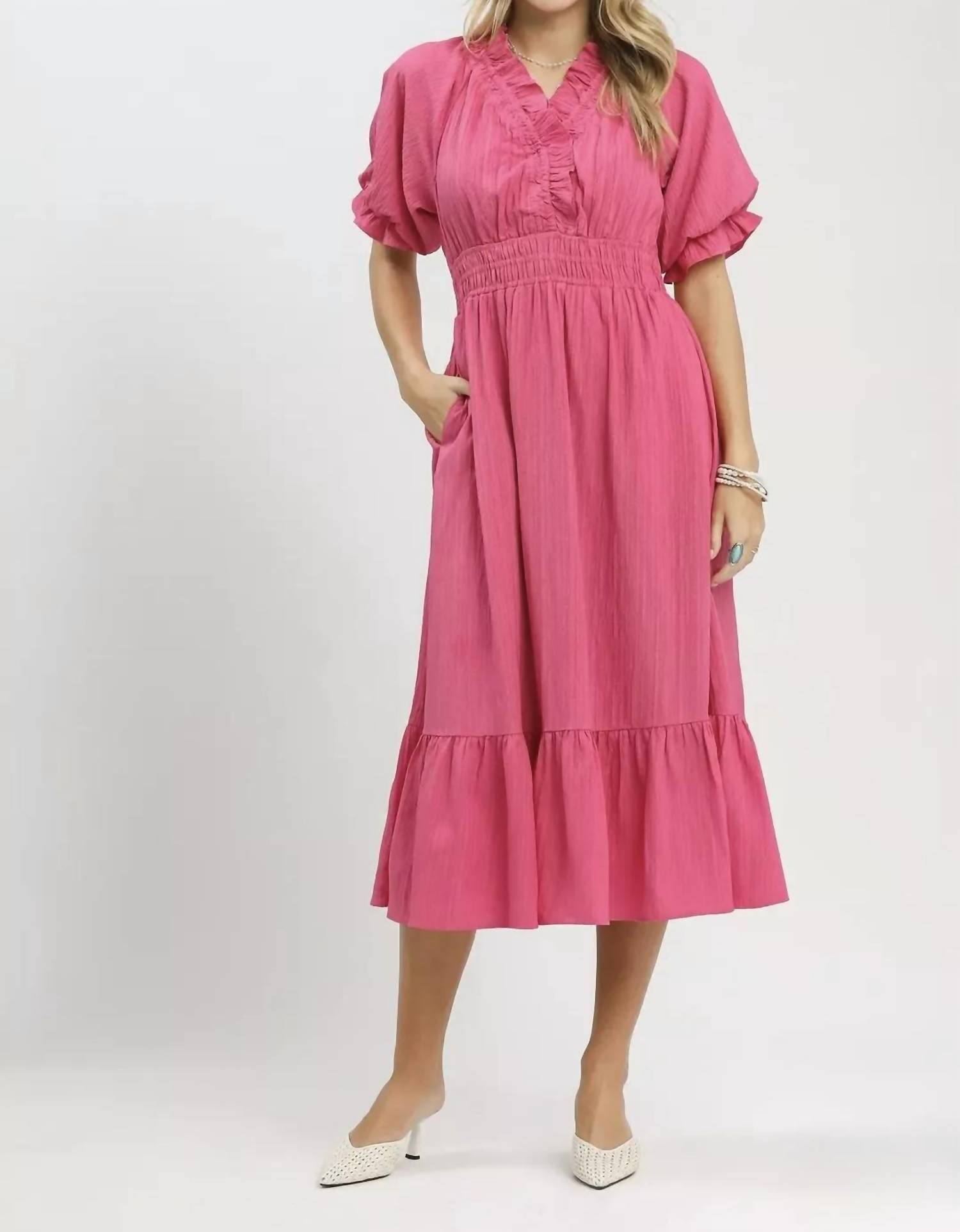 Umgee - Puffed Sleeve Midi Dress