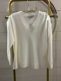 Heart of Pine Jersey Stitch V Neck Sweater in winter white - women's sweater - alternate view