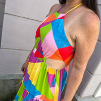 Peach Love - Geo Print Maxi Dress