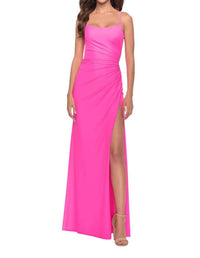 La Femme - Side-slit Backless Long Dress