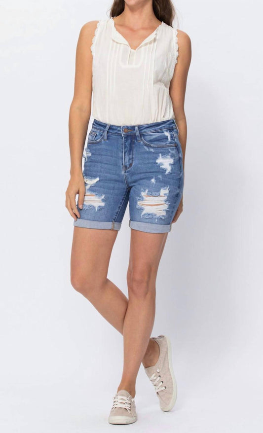 Judy Blue - Distressed Bermuda Denim Shorts