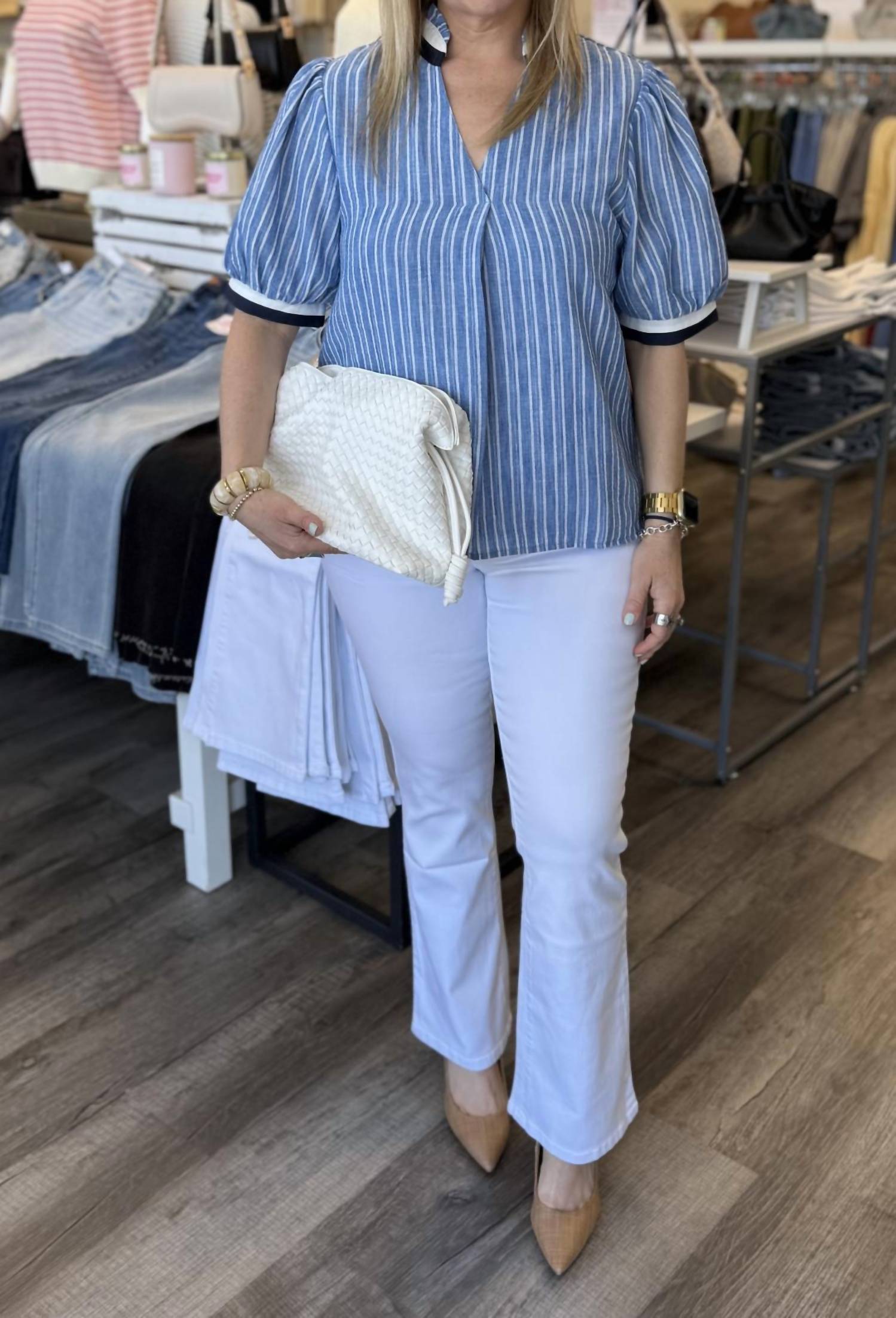 Thml - Short Sleeve Striped V Neck Top