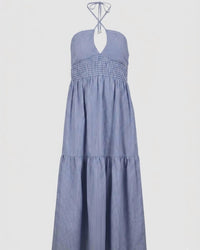 bishop + young Women's Aeries Halter Dress in azure stripe - women's dress