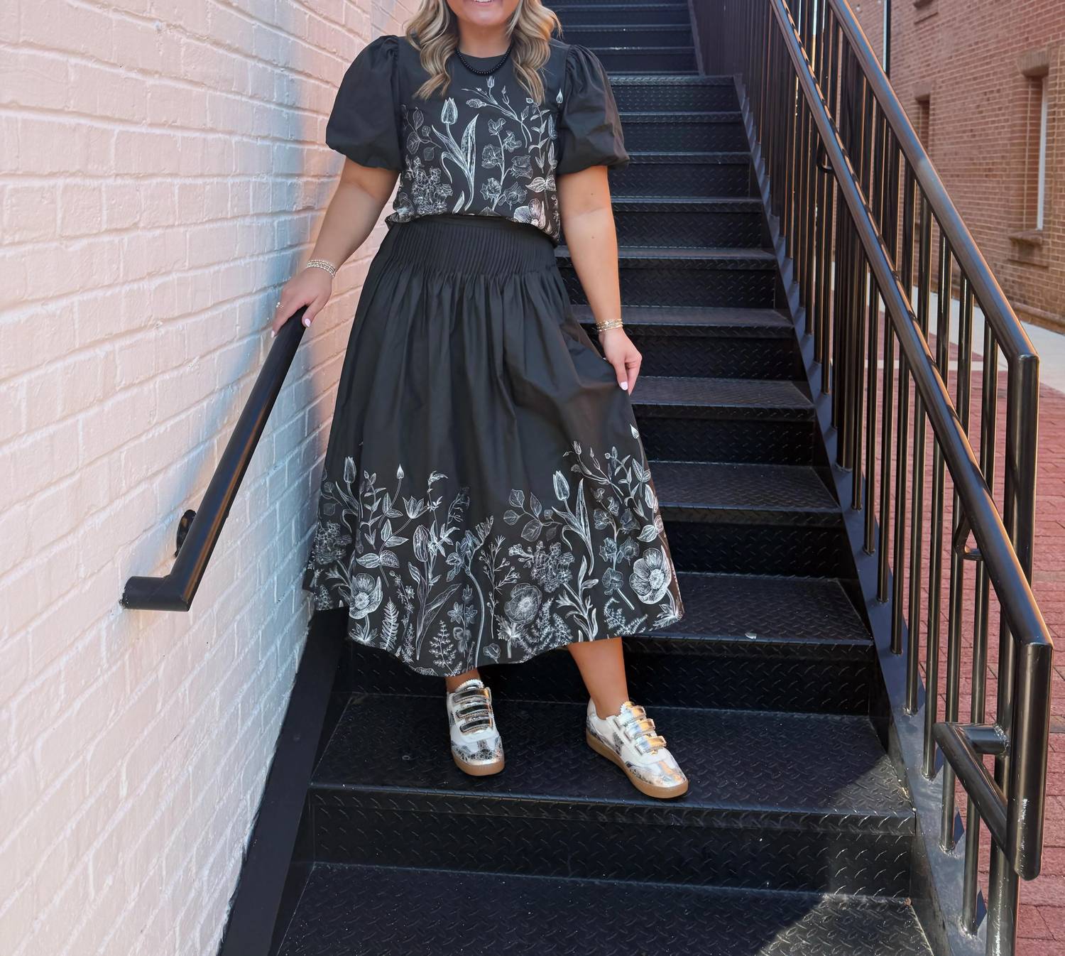 Tcec - Fine Pleat Botanical Print Skirt