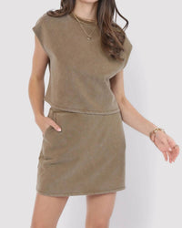 Sadie & Sage Little Games Washed Terry Knit Top in washed taupe - women's t-shirt
