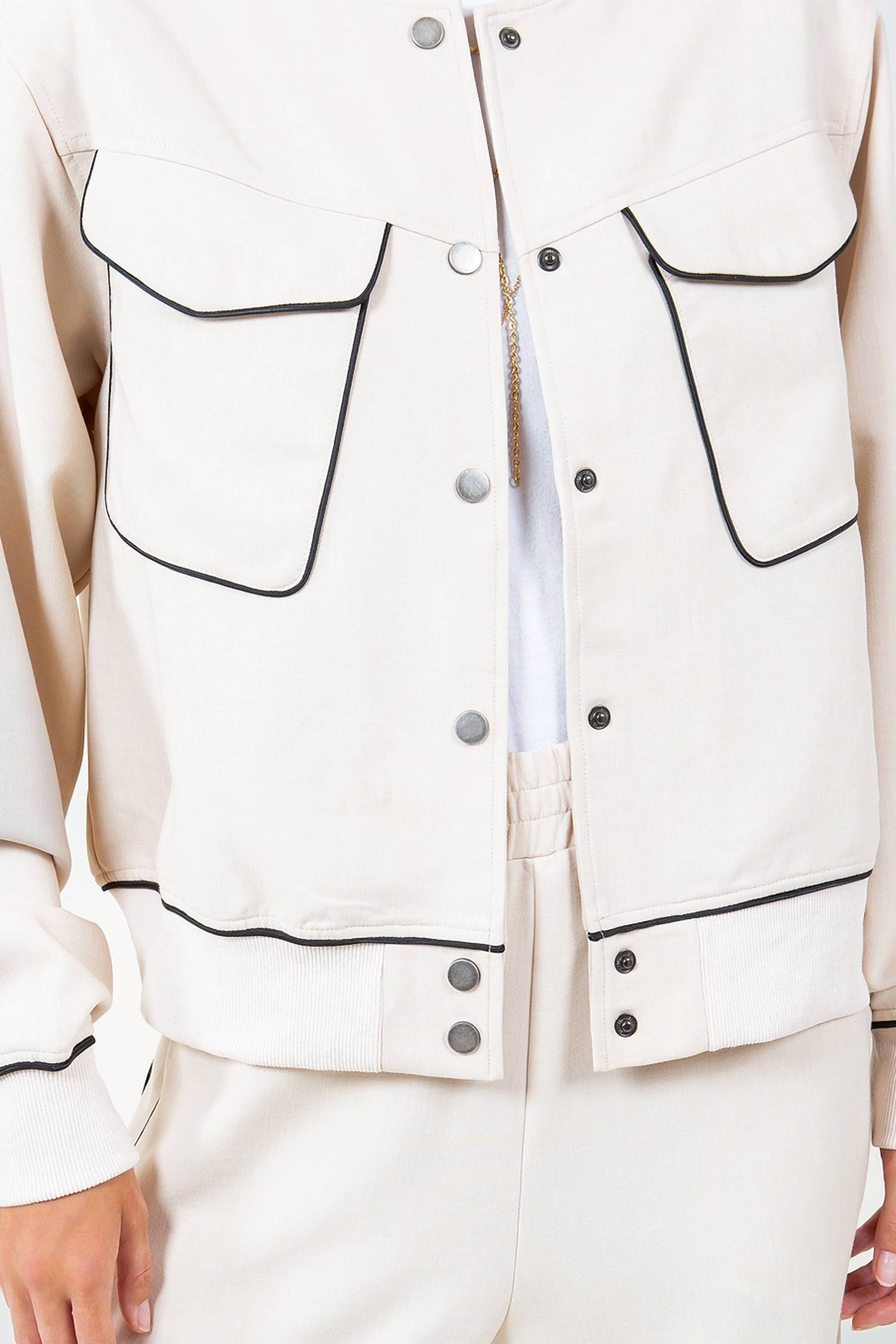 Whiteroom+Cactus - Contrast Piping Detailed Varsity Bomber Jacket