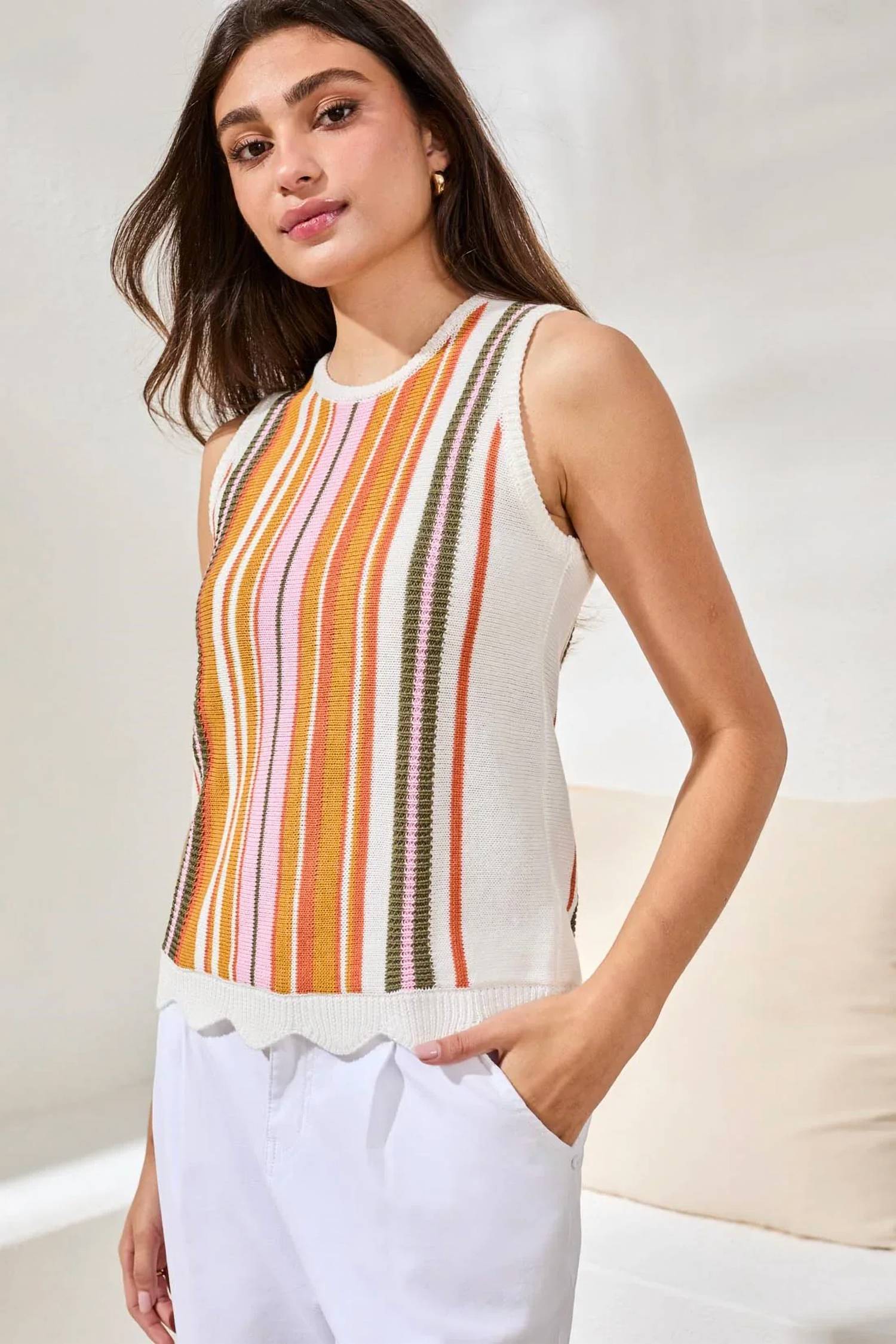 Tribal - Tindra Textured Crew Neck Knit Sweater Camisole