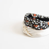 FUNKY MONKEY Women's Floral Satin Headbands in isla black and white - women's accessory - alternate view