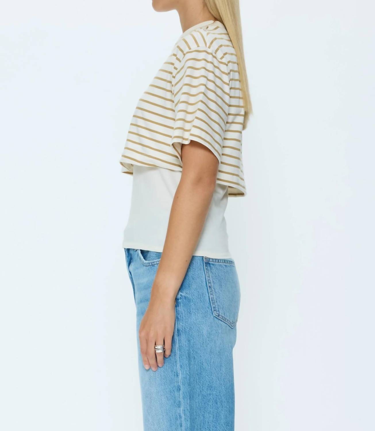 PISTOLA Camryn Striped Layered T-Shirt in white - women's t-shirt - alternate view