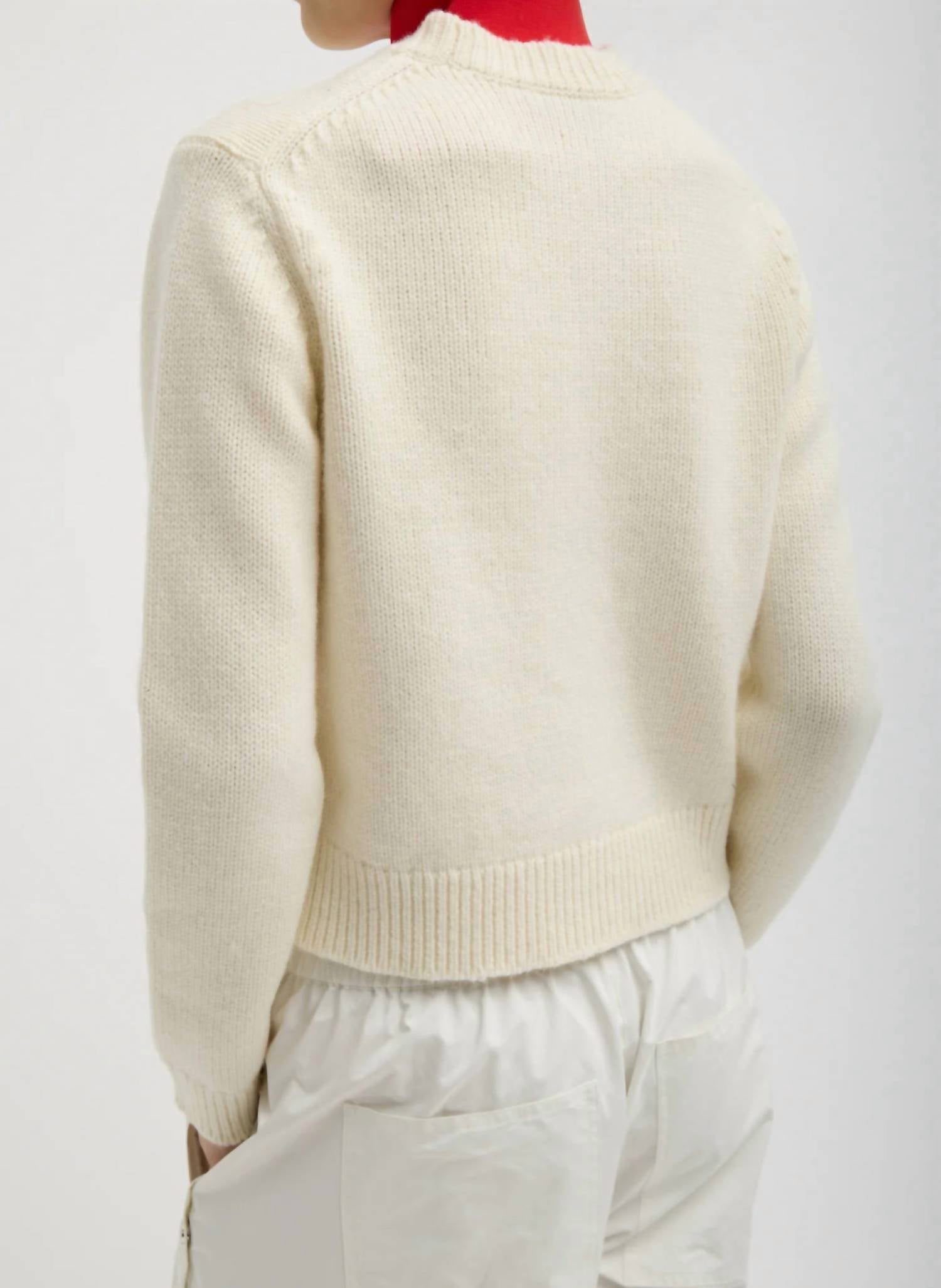 Tibi Soft Wool Ski Shrunken Sweater in ivory - women's sweater - detail view