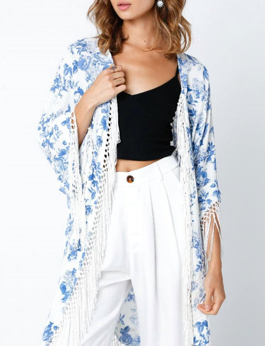 Olivaceous - Fringe Half Sleeve Kimono