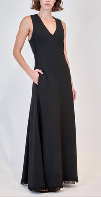 JONATHAN SIMKHAI Lowri Sleeveless Fringe-hem Maxi Dress in black - women's dress - detail view