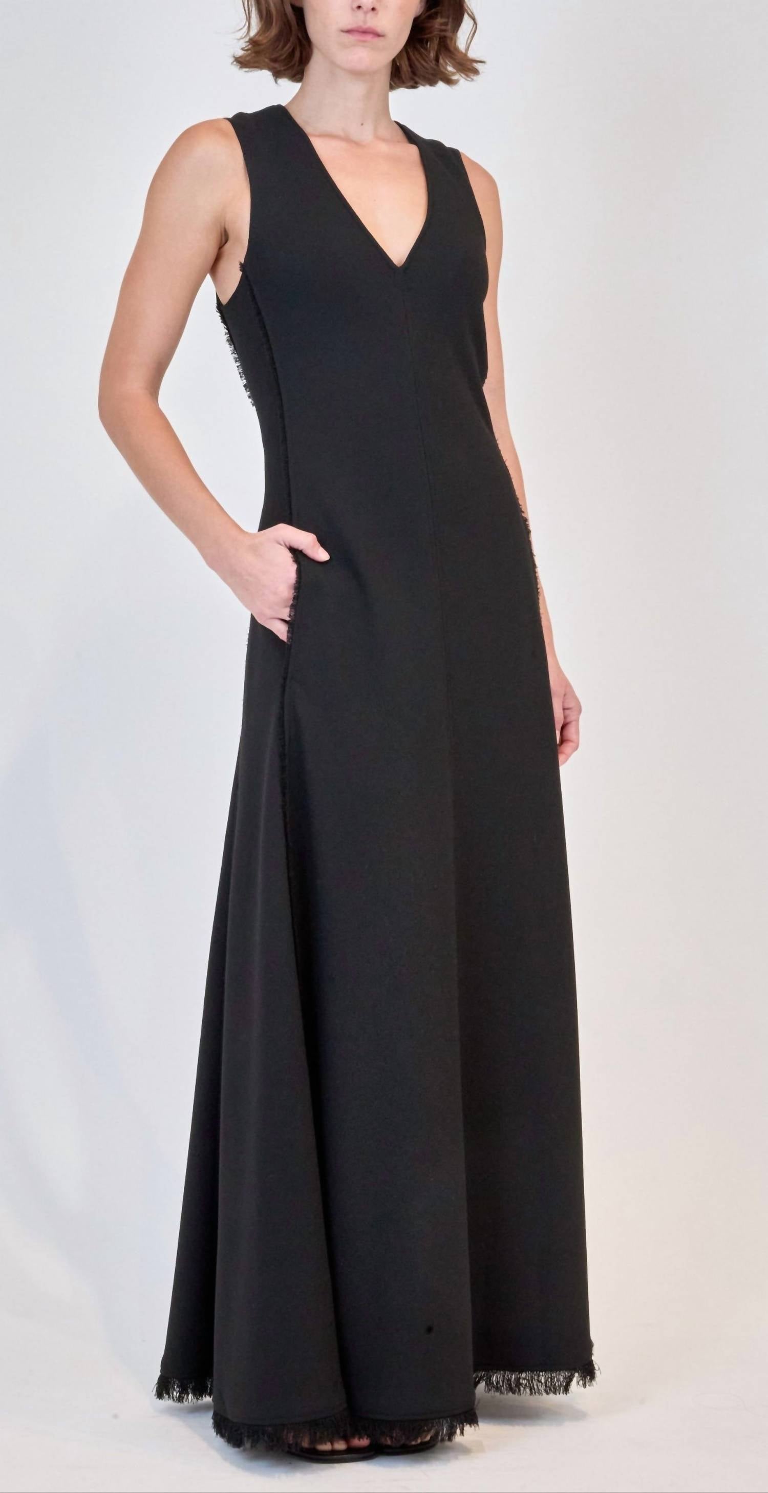 JONATHAN SIMKHAI Lowri Sleeveless Fringe-hem Maxi Dress in black - women's dress - detail view