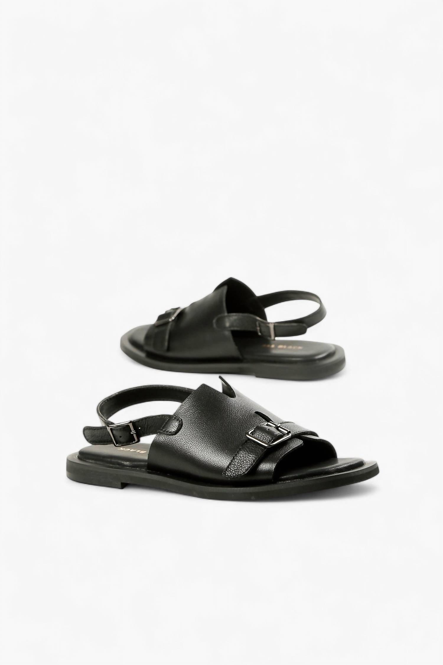 All Black - Women's Low Belt Sandals