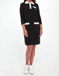Joseph Ribkoff 3/4 Sleeve Knit Mini Dress in black vanilla 1 - women's dress - detail view