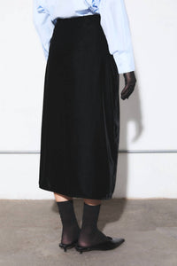 DELUC Mason Velvet Midi Skirt in black - women's skirt - detail view