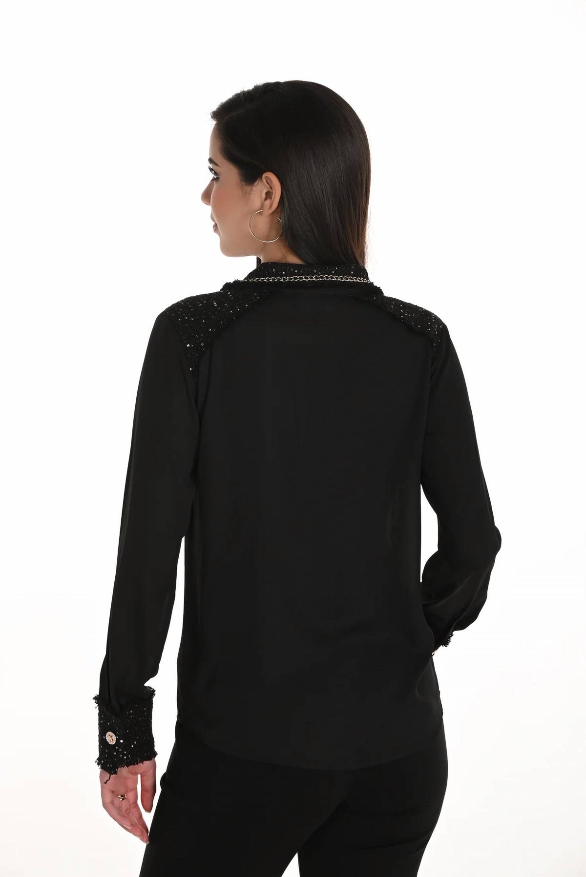 Frank Lyman - Sequin Trim And Chain Detail Blouse