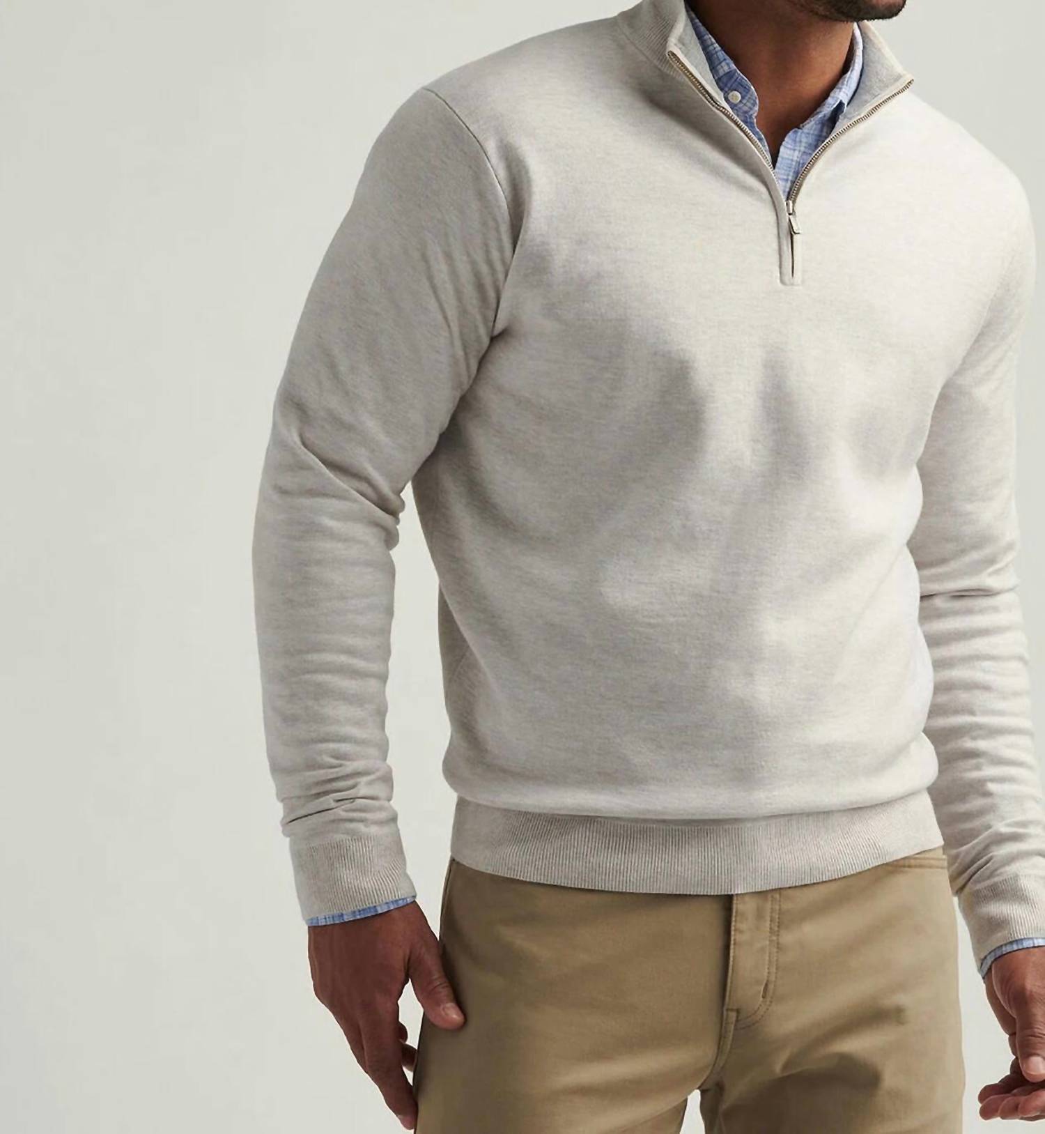 PETER MILLAR Coolspun Cotton Quarter-zip Sweater in ivory - men's sweater