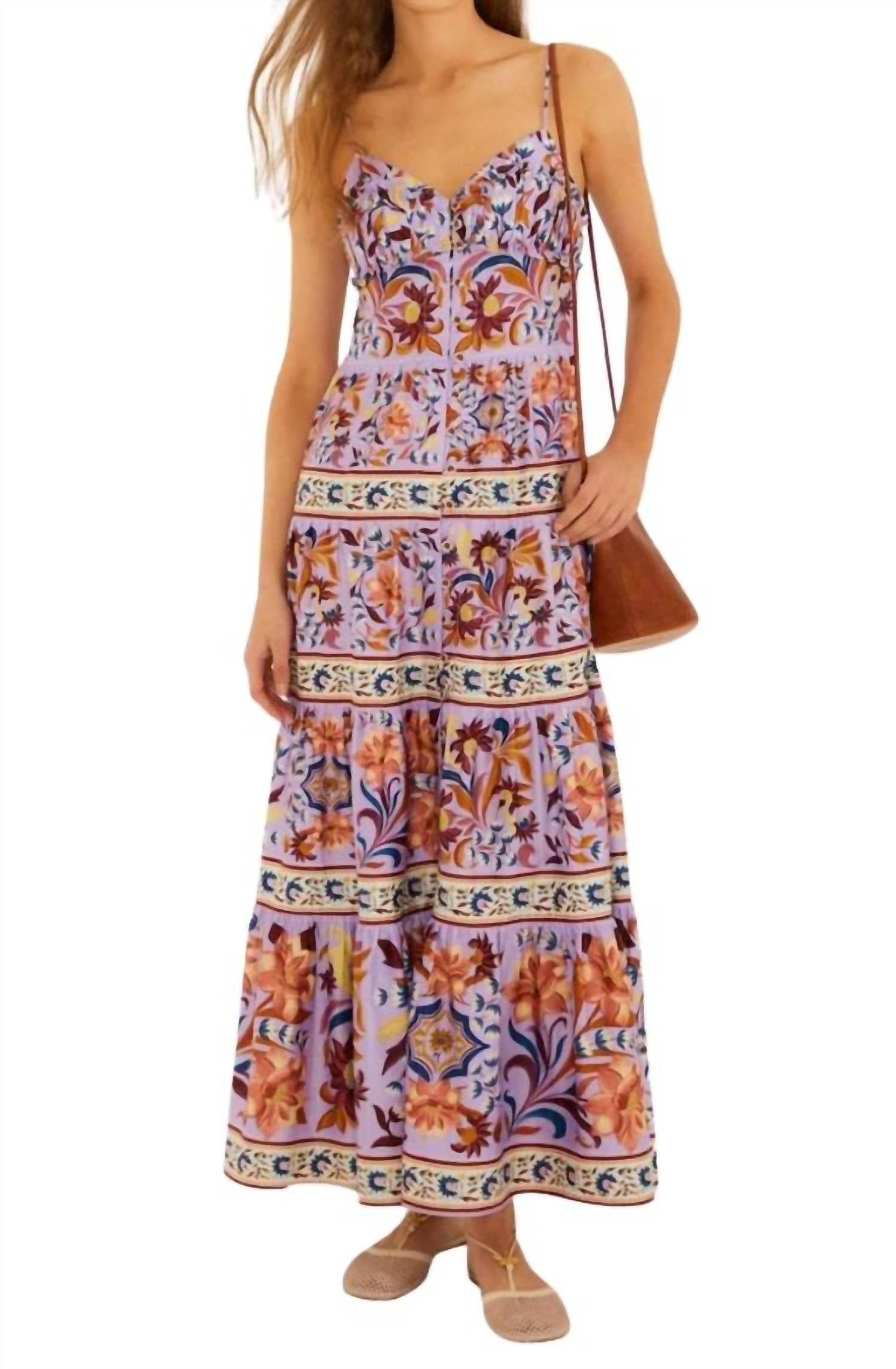 Farm Rio - Flower Tiles Sleeveless Tiered Maxi Dress