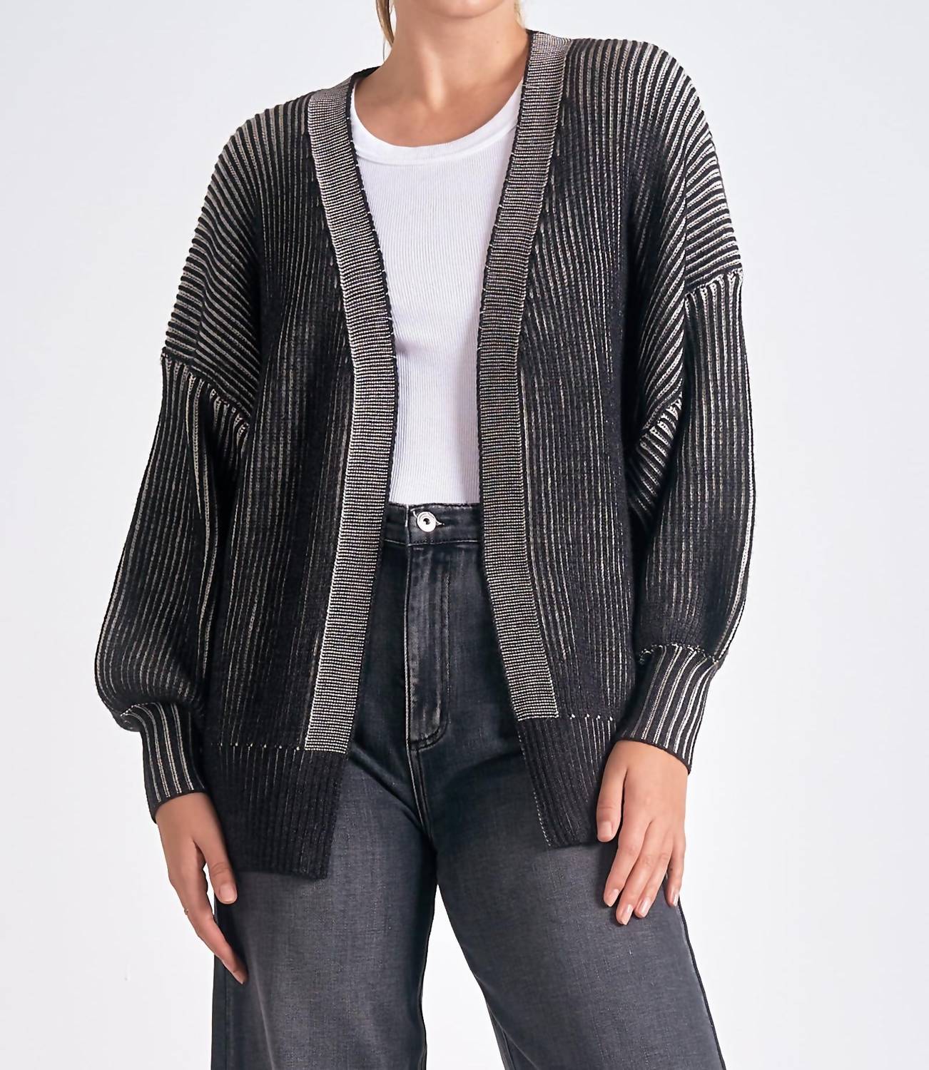 Elan - Ombré Ribbed Open Sweater Cardigan
