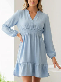 She + Sky - Short Puff Sleeve Bow Front Sweater Dress