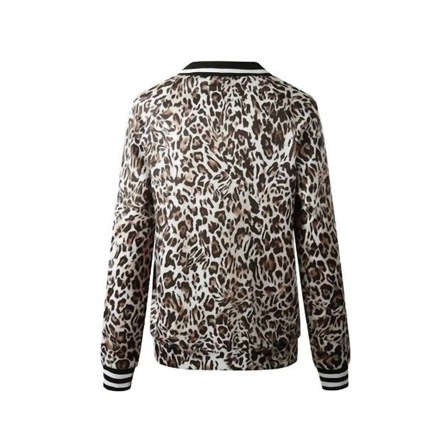Supreme Fashion Women's Long Sleeve Bomber Jacket in leopard print - women's jacket - detail view