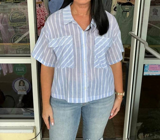 Wishlist - Stripe Button Down Short Sleeve Top
