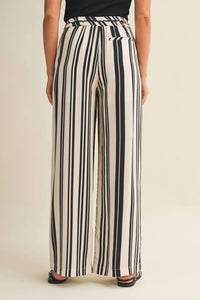 Mustard Seed Striped High Waist Wide Leg Pants in black white - women's pants - detail view