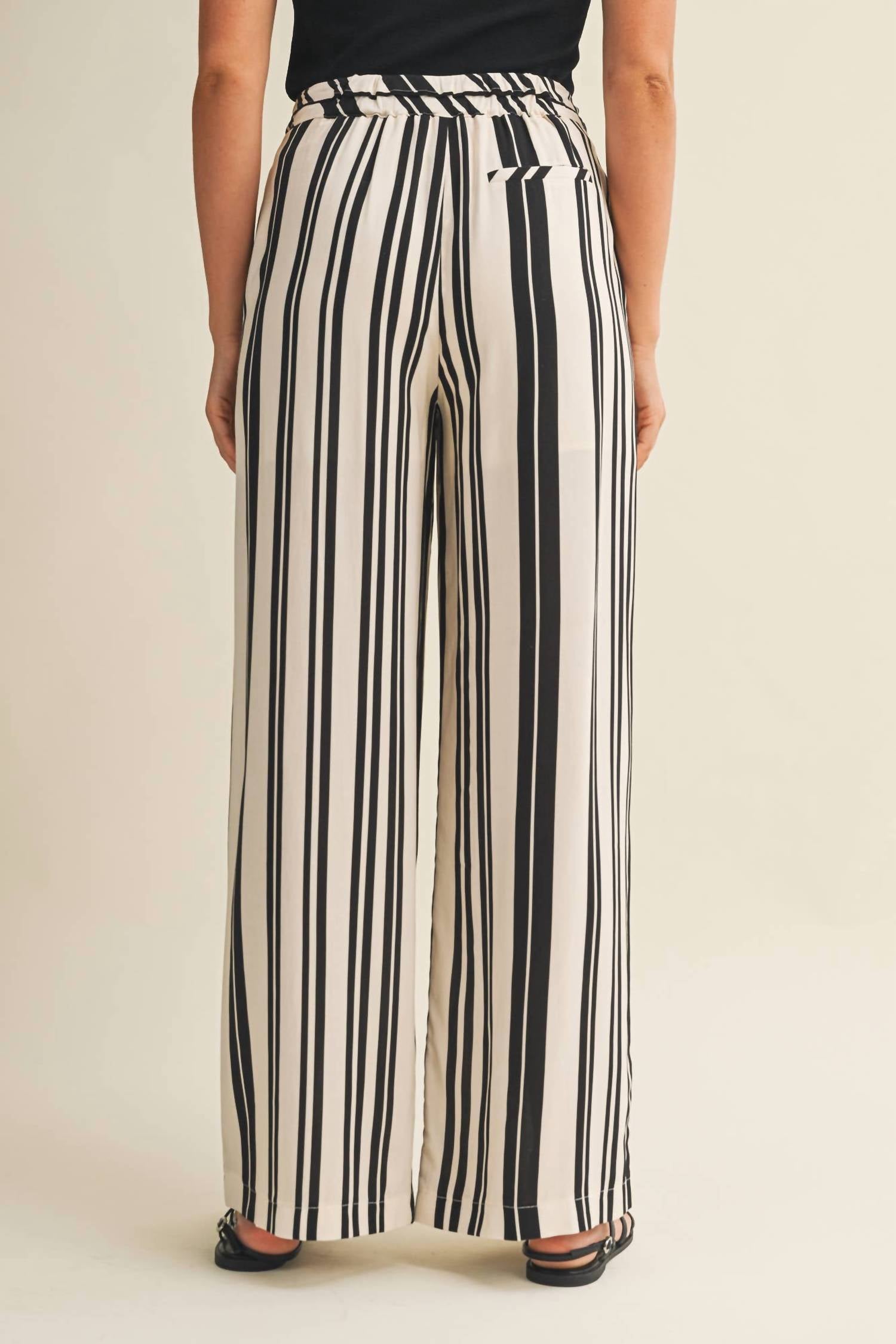 Mustard Seed Striped High Waist Wide Leg Pants in black white - women's pants - detail view