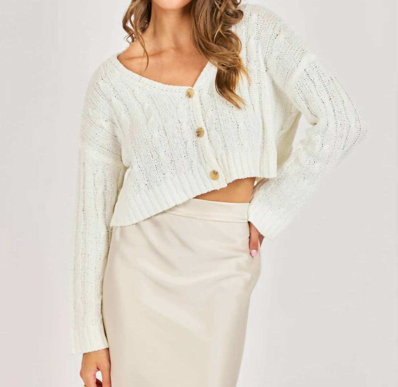 Sadie & Sage You And Me Cardi Sweater Top in white - women's sweater