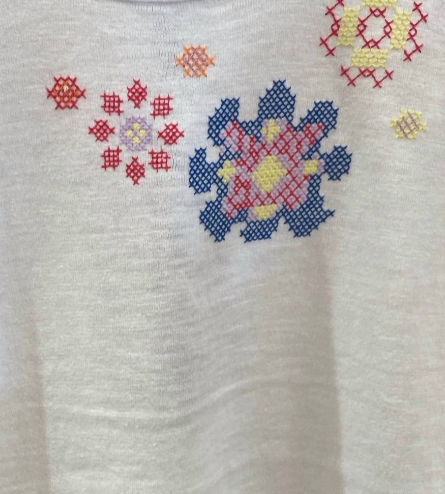 CHARLIE B Women's Cross Stitch Embroidered Sweater in white - women's sweater - detail view