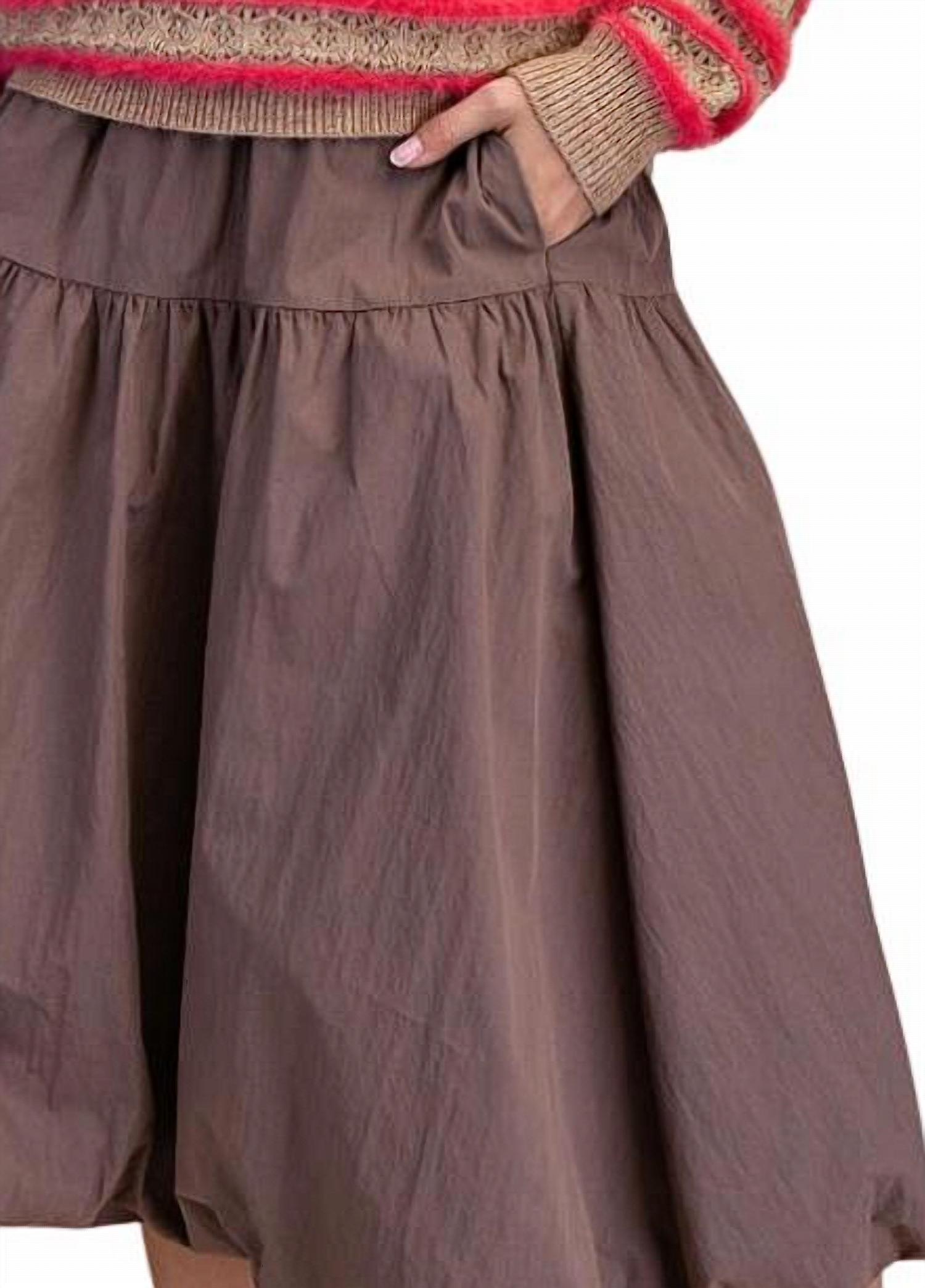 Easel Balloon Hem Parachute Midi Skirt in brown - women's skirt - detail view