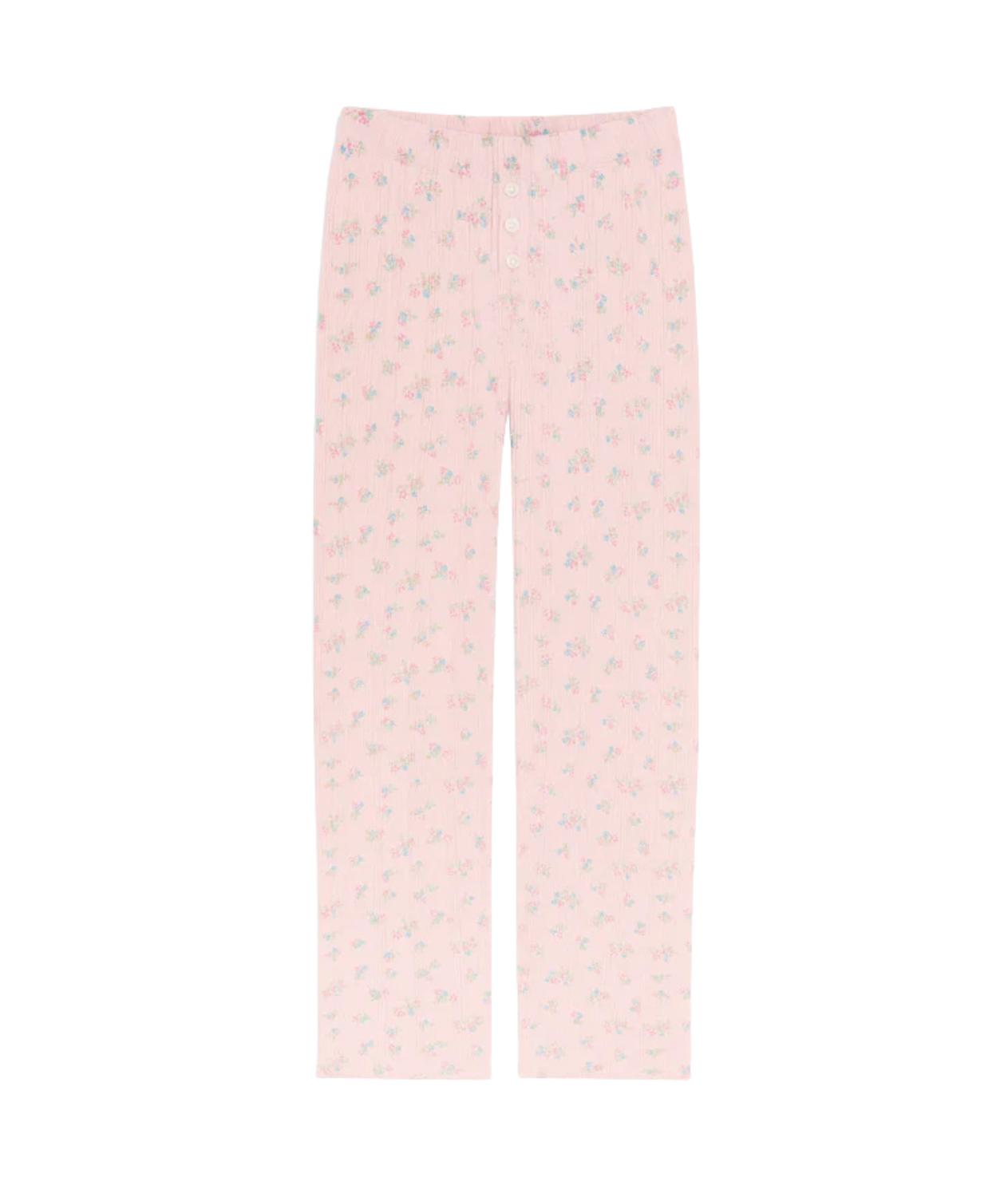 Katie J NYC Girl's Marina Pointelle Pants in perfect petals - kids' joggers - detail view
