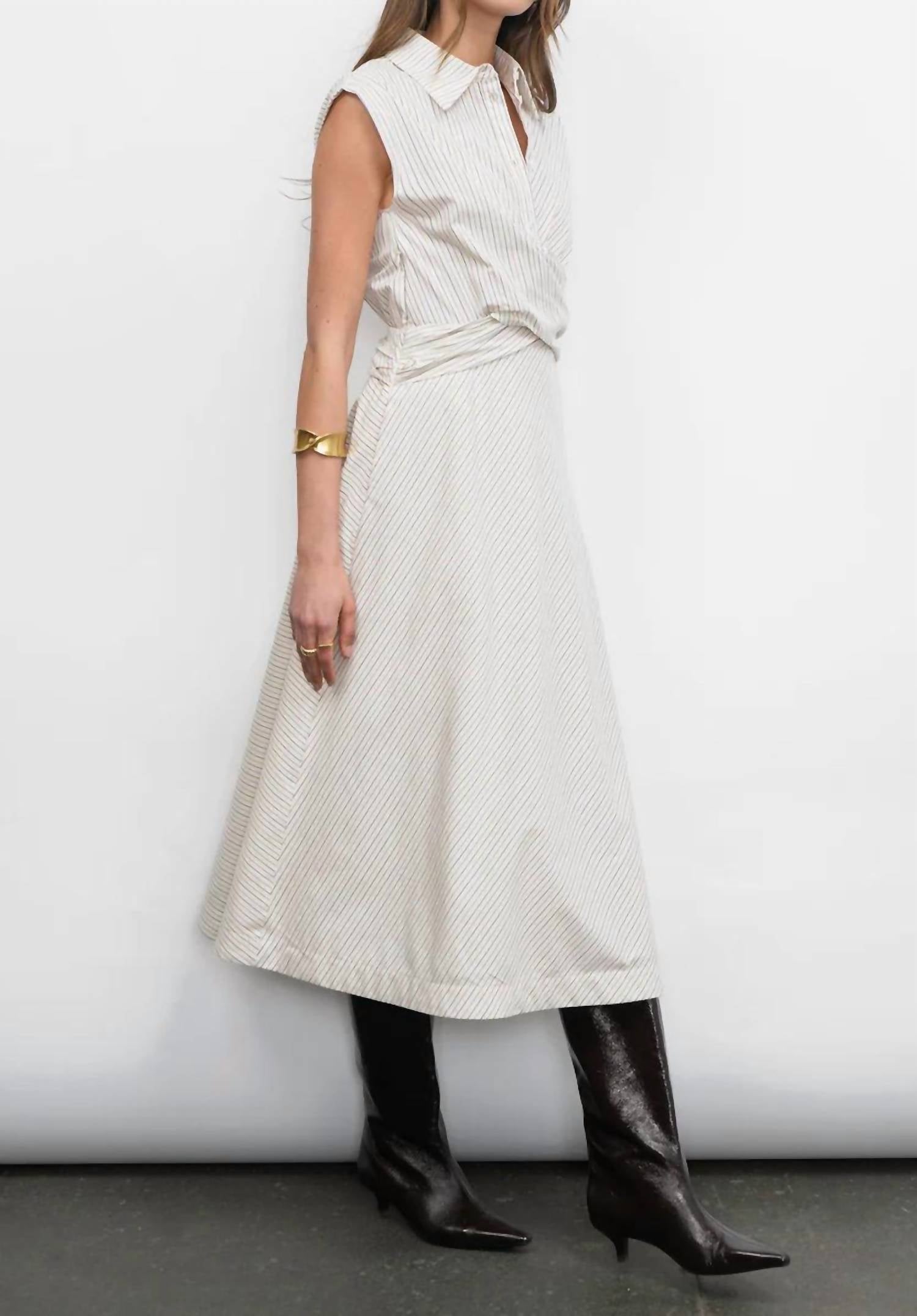 Greylin - Lorena Stripe Shirt Collar Midi Dress
