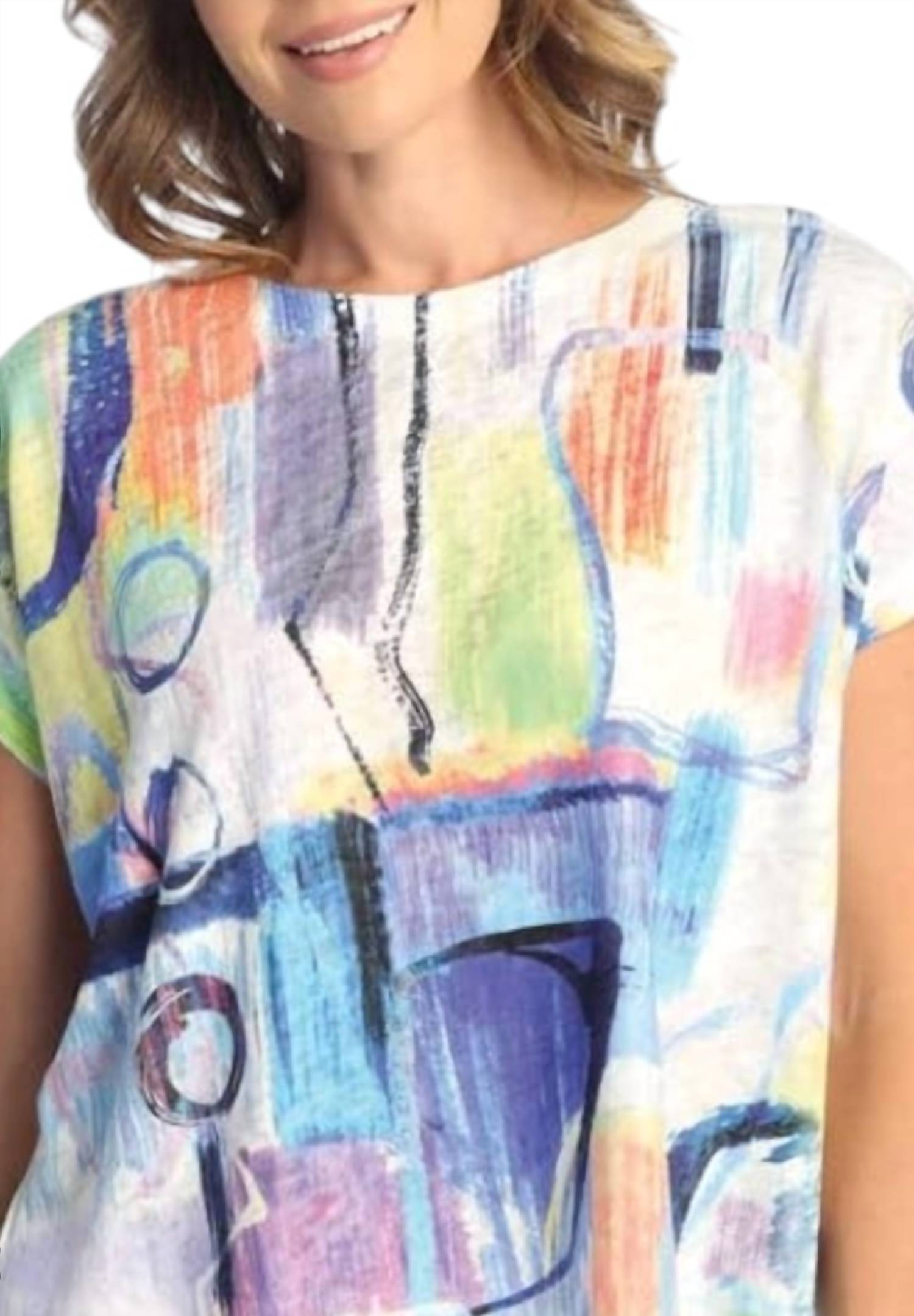 Jess & Jane Bristol Light Knit Asymmetric Top in blue - women's t-shirt - alternate view
