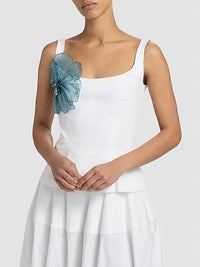 Lela Rose - Peony Embroidered Cotton Poplin Scoop Neck Top